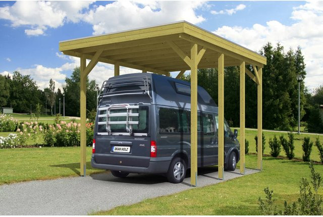 Skan Holz Caravan-Einzelcarport Friesland in Braun, B/T: 397 x 555 cm - Bild 1