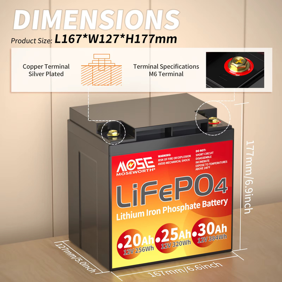 MOSEWORTH 12V 30Ah LiFePO4 Batterie mit BMS, schwarzer Lithium-Eisenphosphat-Akku für Kinderfahrzeuge, Beleuchtung und Camping - Bild 5