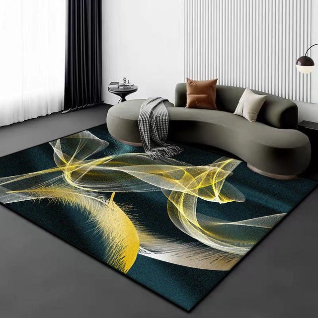 Wucifang Jewelry 3D Vision Blumenteppich in Schwarz-Gold, modern und rutschfest, B: 200 cm, T: 300 cm - Bild 1