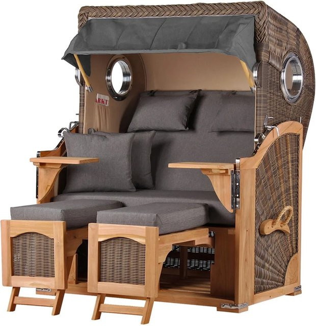 bene,iving Strandkorb Komplettset Ammersee aus Teakholz und PE-Rattangeflecht in Grau Modell 551 - Bild 1