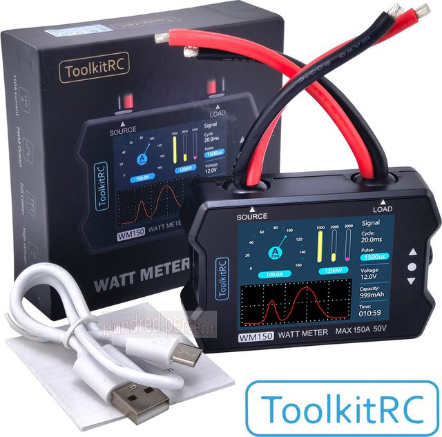 ToolkitRC WM150 Power Analysator mit LCD Display, 150A 50V Wattmeter und PWM Ausgang in Schwarz für RC FPV Drohnen - Bild 1