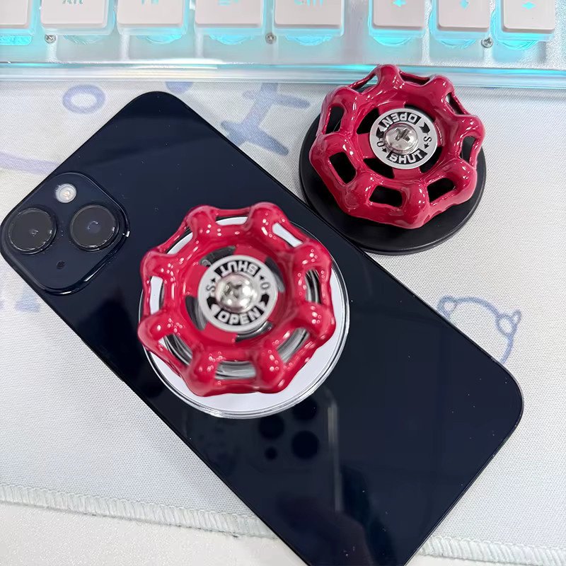 Magnetischer Telefonhalter in Wasserventil-Optik für MagSafe iPhone 12–16, faltbarer Desktop-Griffhalter und Ringfinger-Erweiterungsständer in Beige oder Rot - Bild 4
