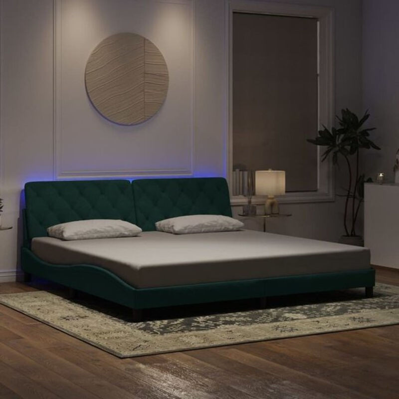 Modernes Polsterbett Vidaxl aus Samt und Metall mit LED in Dunkelgrün B/T: 200 x 200 cm - Bild 1