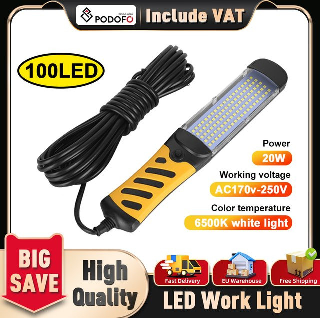 Podofo Tragbare LED-Arbeitsleuchte mit Magnet und Akku für Garage und Notfallbeleuchtung - Bild 1