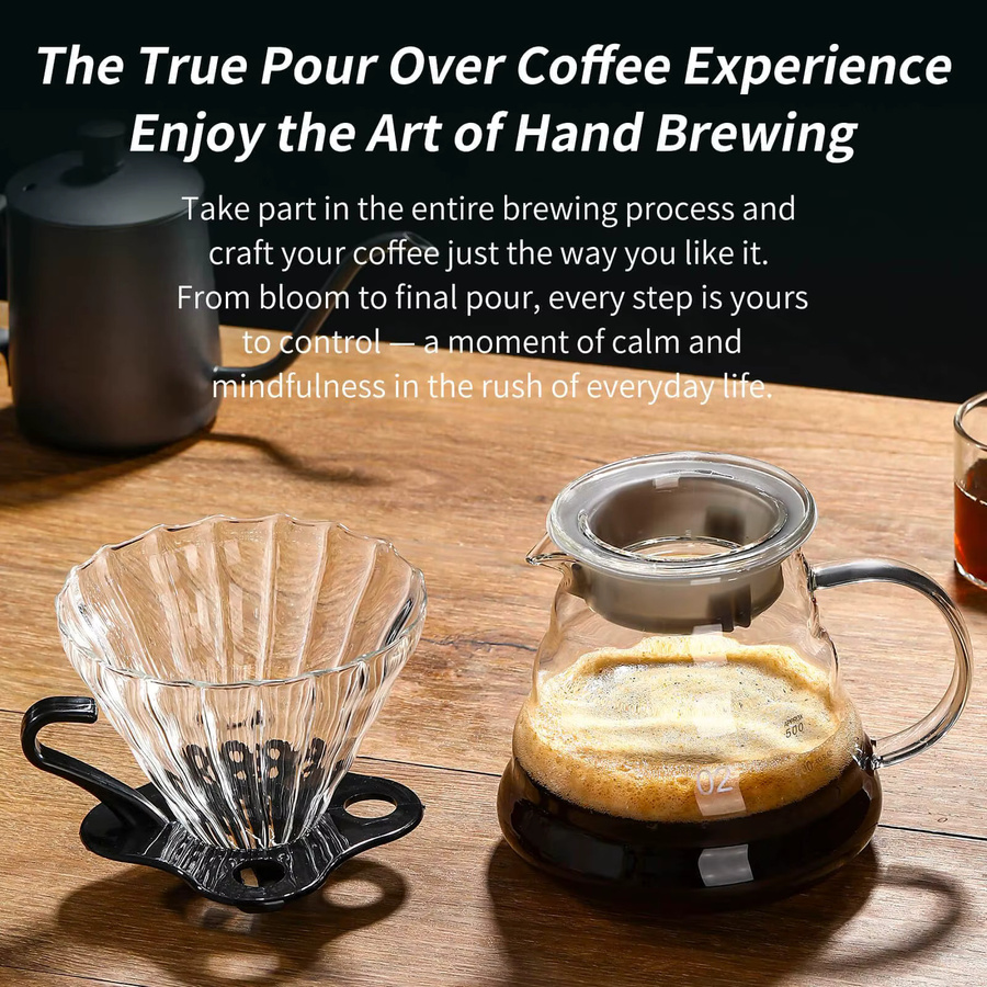 Easy Time Kaffeekanne und Trichter Set aus Glas in Transparent, handgefertigtes Wolkenform Kaffeefilter-Set mit Extraktionsbecher - Bild 4