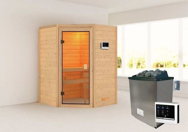 Woodfeeling Massivholzsauna Antonia in Bronze mit 9 kW Ofen und externem Steuergerät, B/T/H: 145 x 145 x 187 cm - Bild 3