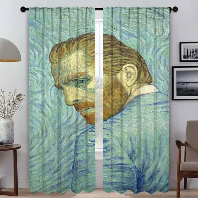 Van Gogh Verdunkelungsvorhang Set aus 2 Paneelen mit Tüll-Design, Mehrfarbig, Breite: 50 cm, Höhe: 70 cm - Bild 1