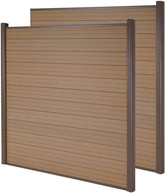 MCW WPC-Sichtschutz Savoie Windschutz Zaun mit Alu-Pfosten, 2er Set, Teak, Gesamtlänge: 3,75 m - Bild 1