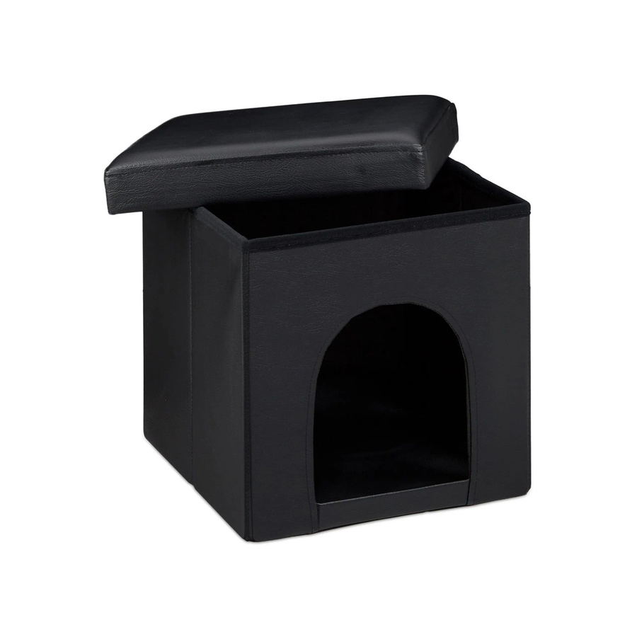 Relaxdays Hundebox Sitzhocker aus Kunstleder in Schwarz, faltbar und belastbar bis 300 kg, B/T/H: 38 x 38 x 38 cm - Bild 2