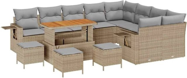 vidaXL Gartensofa-Set aus Poly-Rattan mit 13 Kissen in Beige und Hellgrau inklusive Eckelement, Ottoman und Couchtisch - Bild 1