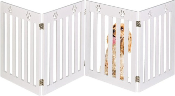 Relaxdays Hundeabsperrgitter Pfoten in Weiß, freistehend und zusammenklappbar aus MDF und EVA-Schaumstoff, B: 60 cm, H: 204 cm, T: 2 cm