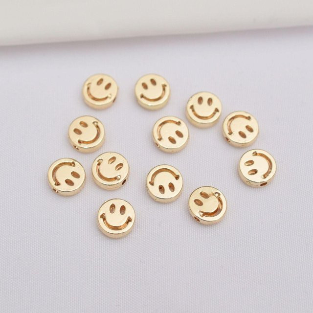Perlen Abstandshalter Smiley Gesicht, 14 Karat Gold, beige - Bild 1
