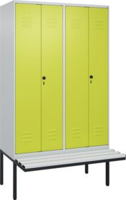 C+P PSA Doppel-Spind Classic PLUS Sitzbank mit 4 Abteilen, Kunststoff-Sitzfläche und Sicherheits-Drehriegel, B/T/H: 212 x 120 x 81,5 cm - Bild 1