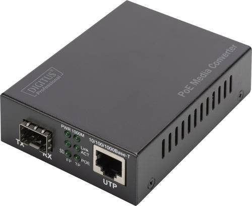 Digitus Professional DN-82140 Gigabit PoE Medienkonverter mit RJ45 und SFP in Schwarz - Bild 1