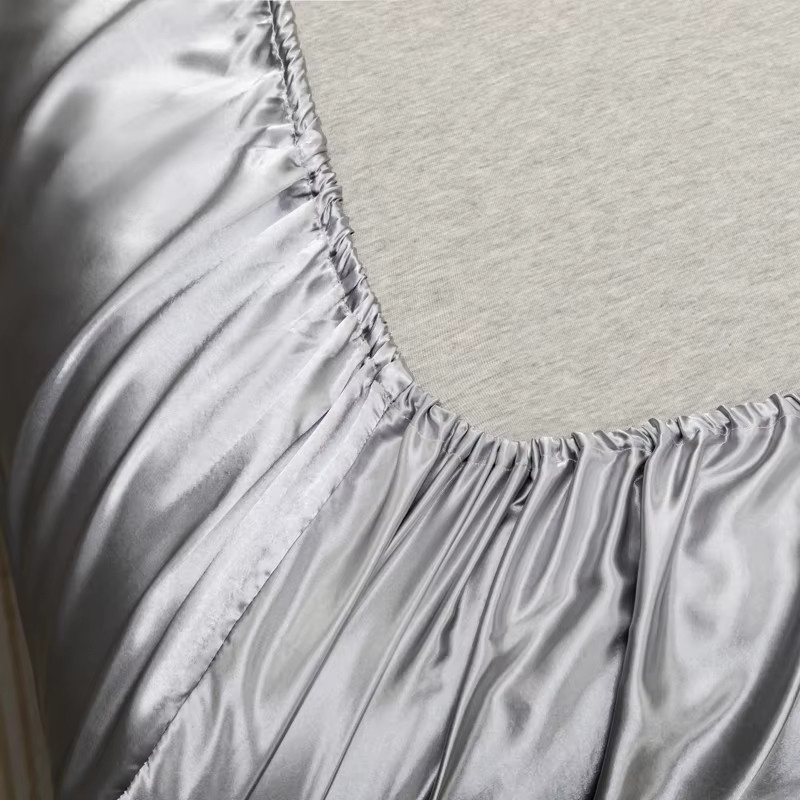 Graues Mako-Satin Spannbettlaken aus Seide für den Sommer, kühlendes Bettlaken, B/T/H: 99 x 190 x 30 cm - Bild 6