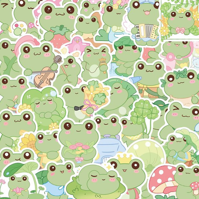 50 Stück Wasserdichte Frosch PVC-Aufkleber von Rui Di in Multicolour für Scrapbooking und DIY-Dekoration - Bild 1