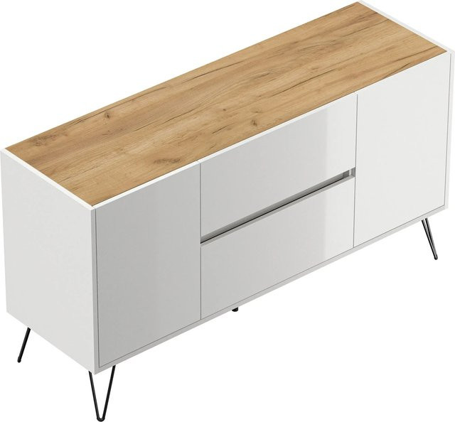 Posseik Sideboard Industrial mit 2 Schubladen und 2 Türen in Weiß und Eiche, Breite: 139 cm - Bild 1