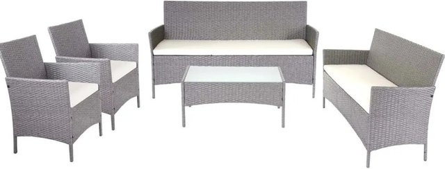 MCW Poly-Rattan Garten-Garnitur Hamar Lounge-Set in Grau mit beigen Sitzkissen - Bild 2