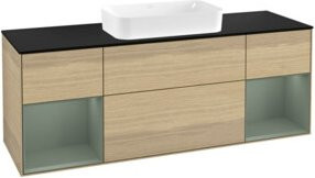 V&B Waschtischunterschrank Finion mit Wandbeleuchtung, Farbe Beige, Eiche lackiert, Breite: 160 cm - Bild 1