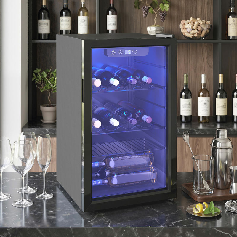HOMCOM Weinkühlschrank Schwarz mit 68 Litern Fassungsvermögen für 24 Flaschen, Kompressor-Getränkekühlschrank mit Doppelglas-Tür, LED-Beleuchtung und digitalem Touchscreen, 4-16°C - Bild 2