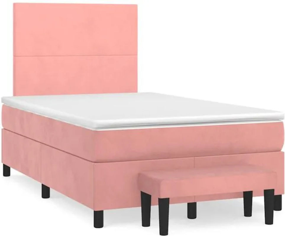 Vidaxl Boxspringbett mit Matratze in Rosa und Weiß aus Samt, B/T/H: 190 x 120 x 128 cm - Bild 1