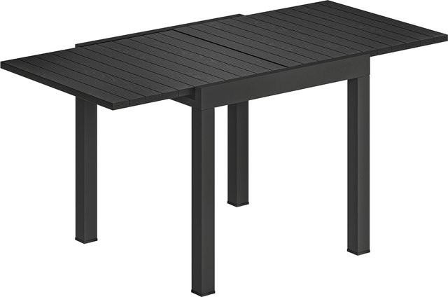 Outsunny Ausziehbarer Gartentisch für 4-6 Personen aus Aluminium mit Holzoptik-Lattenplatte, Schwarz, B/T/H: 80 x 80 x 75 cm bis 160 x 80 x 75 cm - Bild 1