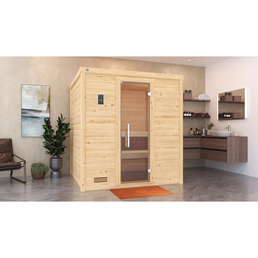 Weka Massivholzsauna Bergen 2 aus Fichtenholz in Braun mit 7,5 kW BioSauna-Sparset und Glastür, B/H/T: 195,5 x 205 x 178 cm - Bild 2