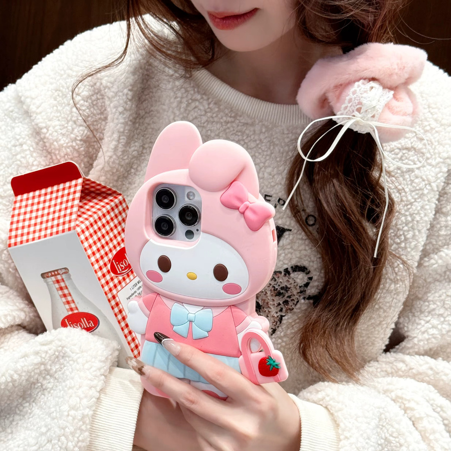 Kawaii 3D Cartoon Melody Silikon Handyhülle für Apple iPhone 17 16 15 14 13 12 11 Pro Max in Pink, stoßfeste Schutzhülle - Bild 4