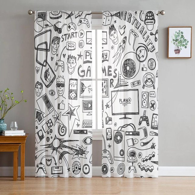 Yiran Furniture Transparenter Tüllvorhang aus Organza in Weiß, B: 135 cm, H: 137 cm - Bild 1