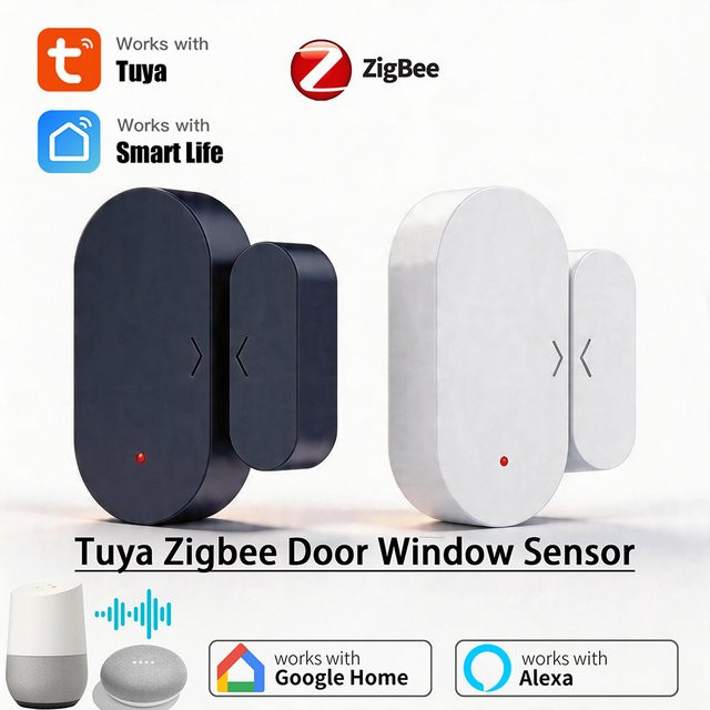 Tuya Zigbee Tür- und Fenstersensor in Weiß mit App-Fernsteuerung und Kompatibilität für Alexa, Yandex, ZHA und Zigbee2Mqtt - Bild 1