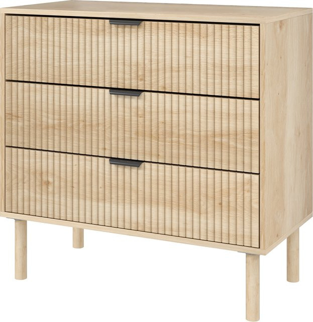 HOMCOM Schubladenkommode aus Holz mit 3 Schubladen im nordischen Stil, Farbe Eiche, B/T/H: 80 x 40 x 77,5 cm - Bild 1
