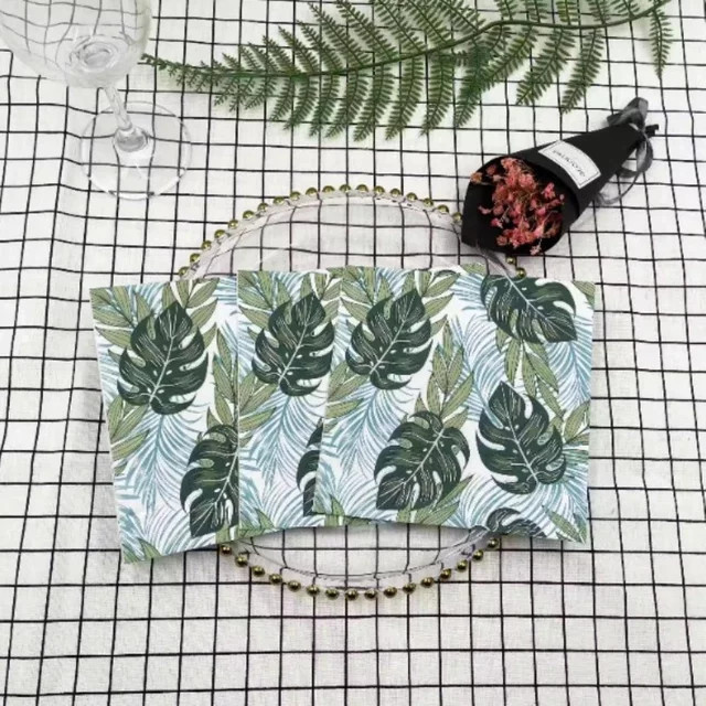 GUANYAO Einweg Servietten mit grünem Blättermuster, 2-lagige Papierservietten quadratisch, Sommer-Design - Bild 1
