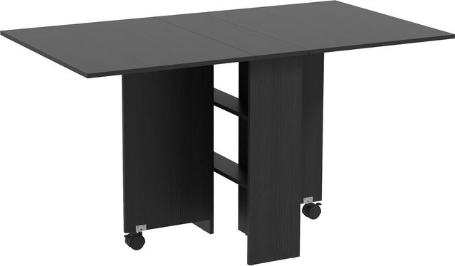 HOMCOM Klappbarer Esstisch mit Rollen und Regalen, Modernes Design, Schwarz, B/T/H: 140 x 80 x 74 cm - Bild 1