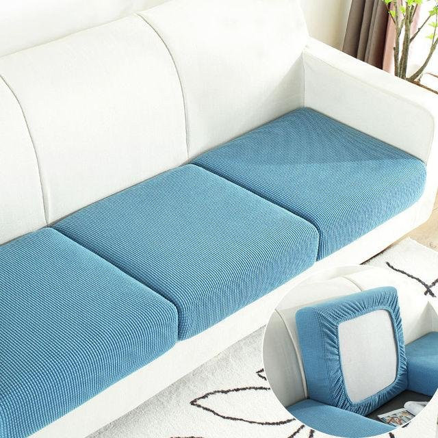 Elastischer Sofa-Kissenbezug aus Plüsch in Blau, abnehmbar und waschbar, B/H: 40 x 40 cm - Bild 1
