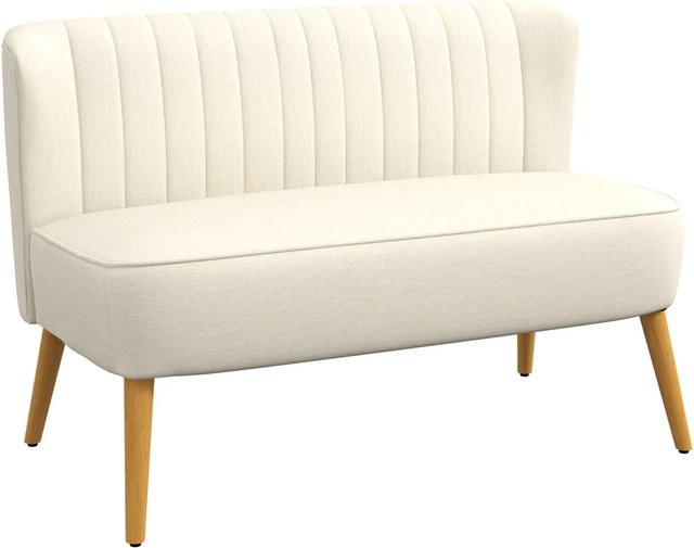 HOMCOM Polstersofa aus Leinen mit Federkern und Massivholzrahmen, Cremeweiß/Beige, B/T/H: 117 x 56,5 x 77 cm - Bild 1