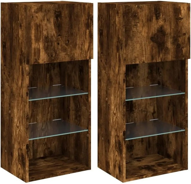 vidaXL TV-Schränke mit LED-Beleuchtung, 2er-Set, Geräucherte Eiche, B/T/H: 40,5 x 30 x 90 cm - Bild 1