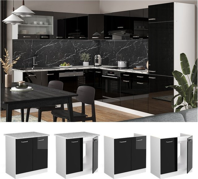 Vicco Spülenunterschrank R-Line Küchenschrank modern Weiß Schwarz Breite: 80 cm, Höhe: 81,6 cm, Tiefe: 46 cm - Bild 1