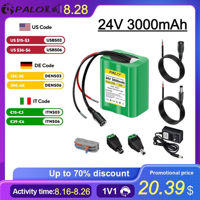 PALO Original 24V Li-Ion Akkupack mit 3,0Ah in Grün für CCTV-Kameras und Elektroroller - Bild 1