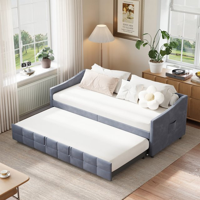Superaly 2-in-1 Ausziehbares Schlafsofa als Tagesbett und Gästebett mit Lattenrost, B/T: 180 x 200 cm - Bild 1