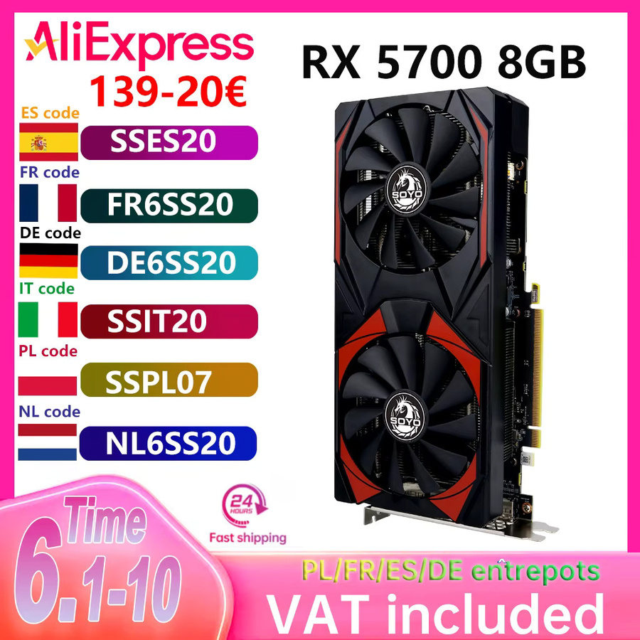 SOYO AMD Radeon RX 5700 Gaming-Grafikkarte mit 8 GB GDDR6-Speicher und 256 Bit in Schwarz - Bild 5