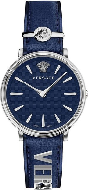 Versace Damenuhr, Quarz, Edelstahl, 38 mm, Blau, Leder, 5 ATM - Bild 1