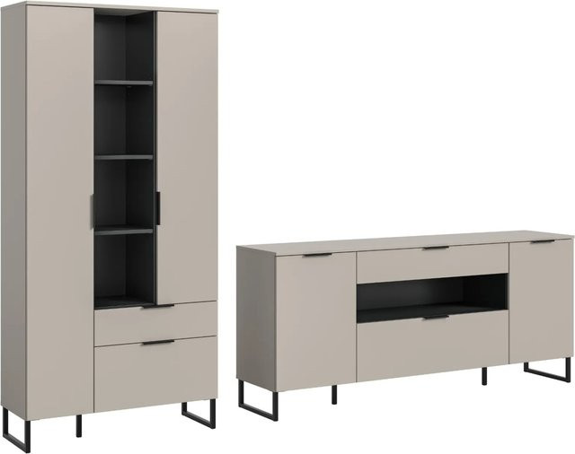 Wohnwand Morena von Inn.Furn in Kaschmir und Schwarz, Breite: 290 cm - Bild 1