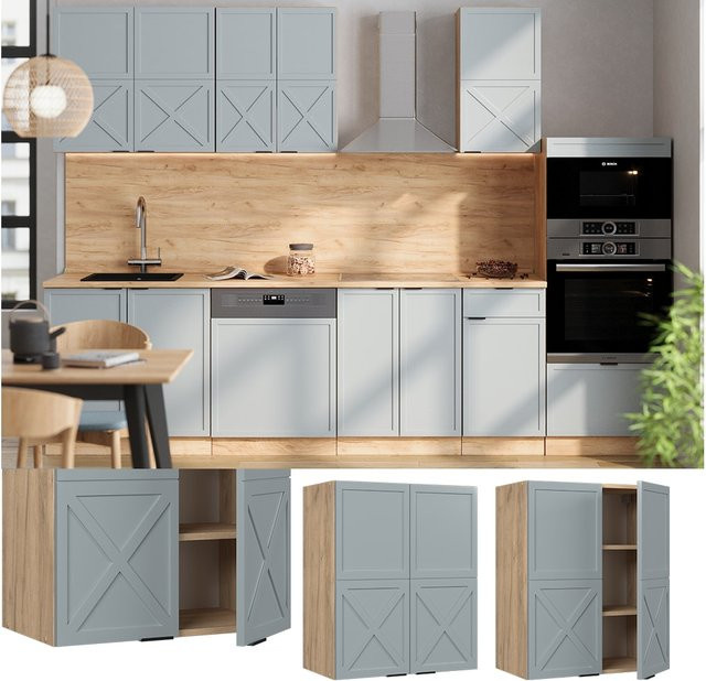 Vicco Hängeschrank Fame-Line Eiche in Blau-Grau mit Soft-Closing-Scharnieren und Regalböden, Breite: 60 cm - Bild 1