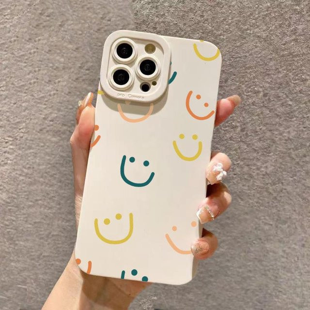 Weiche Silikon Handyhülle mit Süßes Lächeln und Herz Design für iPhone 11 Pro bis iPhone 17 Pro Max in Weiß - Bild 1
