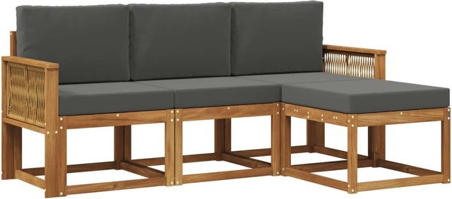 vidaXL Outdoor-Sofagarnitur L-Shape aus Akazienholz mit Polsterkissen in Anthrazit und Natur - Bild 1