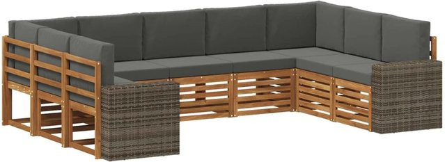 vidaXL Ecksofa Set in L-Form aus Akazienholz und Anthrazit Polyester mit 9 Kissen - Bild 1
