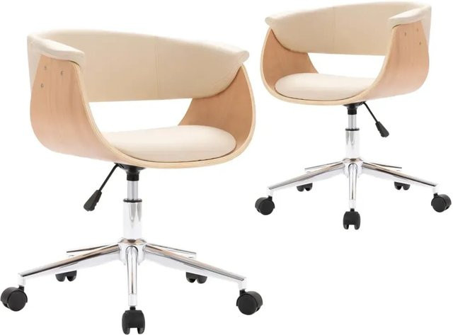 vidaXL Esszimmerstühle 2er Set drehbar in Creme aus Kunstleder mit Rollen - Bild 1