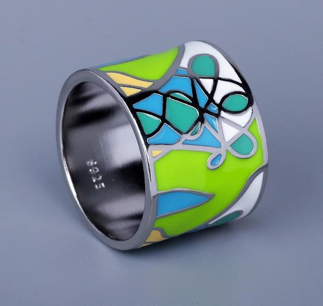 YIRAN Ring, Handbemalte Emaille, Kupfer, Grün, Damen - Bild 1