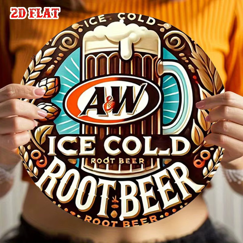 Potdemiel Vintage Rundes Aluminium-Metallschild A&W Wurzel-Bier Wandkunst, Durchmesser: 20 cm, Mehrfarbig - Bild 6