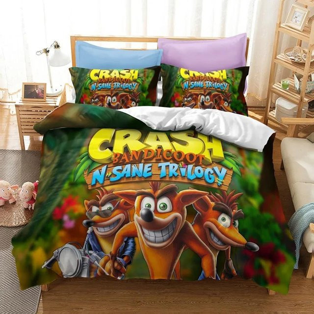 Crash Bandicoot Bettwäscheset von Binchi Outdoor Product in Schwarz und Multicolour, 2-teilig mit Bettbezug und Kissenbezug, B/H: 70 x 133 cm - Bild 1